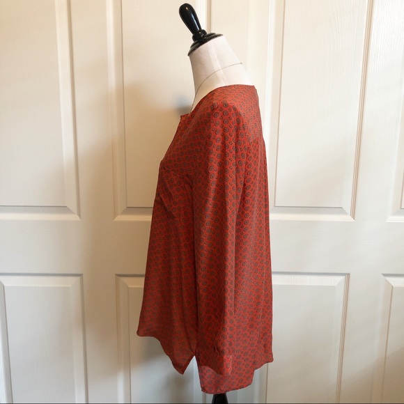 Joie Silk Print Orange Red Tunic Blouse - Picture 4 of 9